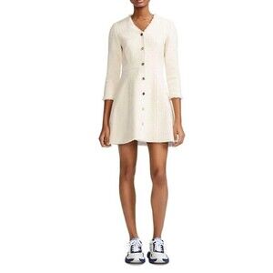 Maje Ryzer Tweed Cream Skater Dress Size 1 Bouclé Slim Fit Structured chic coat